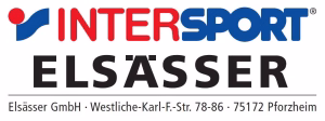 Logo mit rotem und blauem Schriftzug „INTE RSPORT ELSASSER“, darunter Standortangabe für die ELSASSER GmbH.
