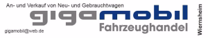 Logo eines Fahrzeughändlers mit Text zu An- und Verkauf von Neu- und Gebrauchtwagen, E-Mail-Kontakt und Hinweis „Weitere