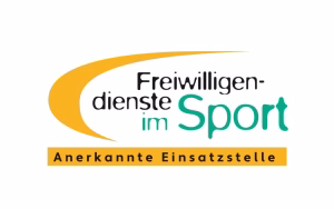 Logo mit Sprechblasenform und Text „Freiwilligen Dienste im Sport“ sowie hervorgehobener Unterzeile „Anerkannte Einsatzstelle“.