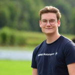 Porträt einer Person im Sportoutfit mit Brille, vor unscharfem Sportgelände; freundlich lächelnd als Ergebnisbild.
