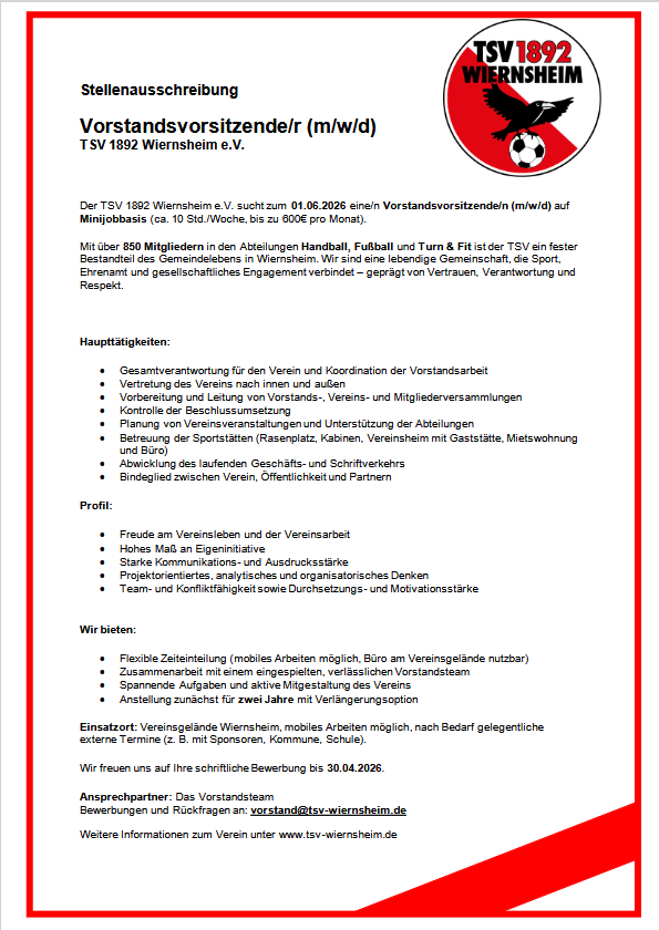 Stellengesuch Vereinsvorsitzender